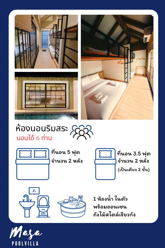 ห้องนอนริมสระ